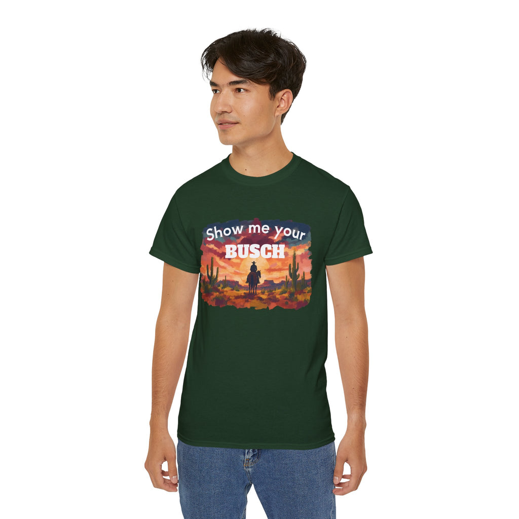 Show Me Your Busch Sunset Tee — 'Raised By Mistake' Graphic T-Shirt