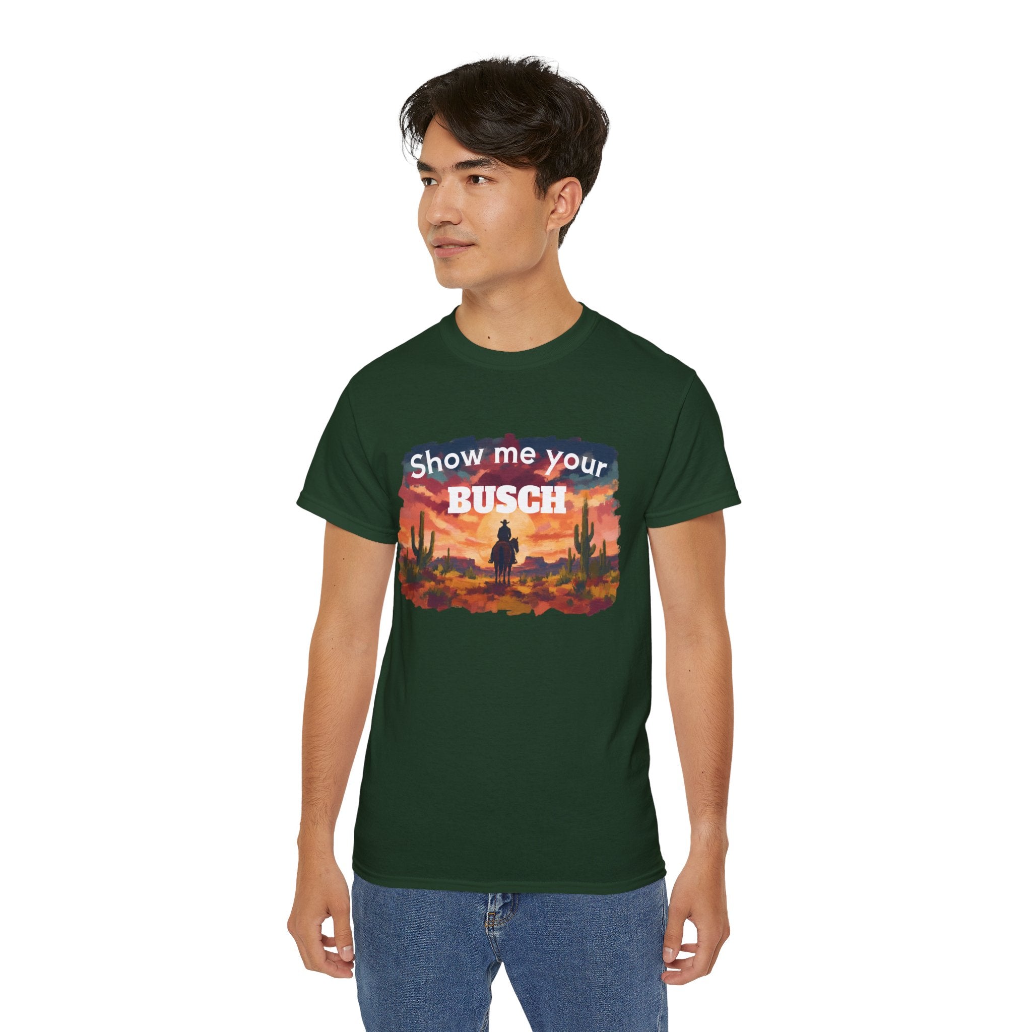 Show Me Your Busch Sunset Tee — 'Raised By Mistake' Graphic T-Shirt