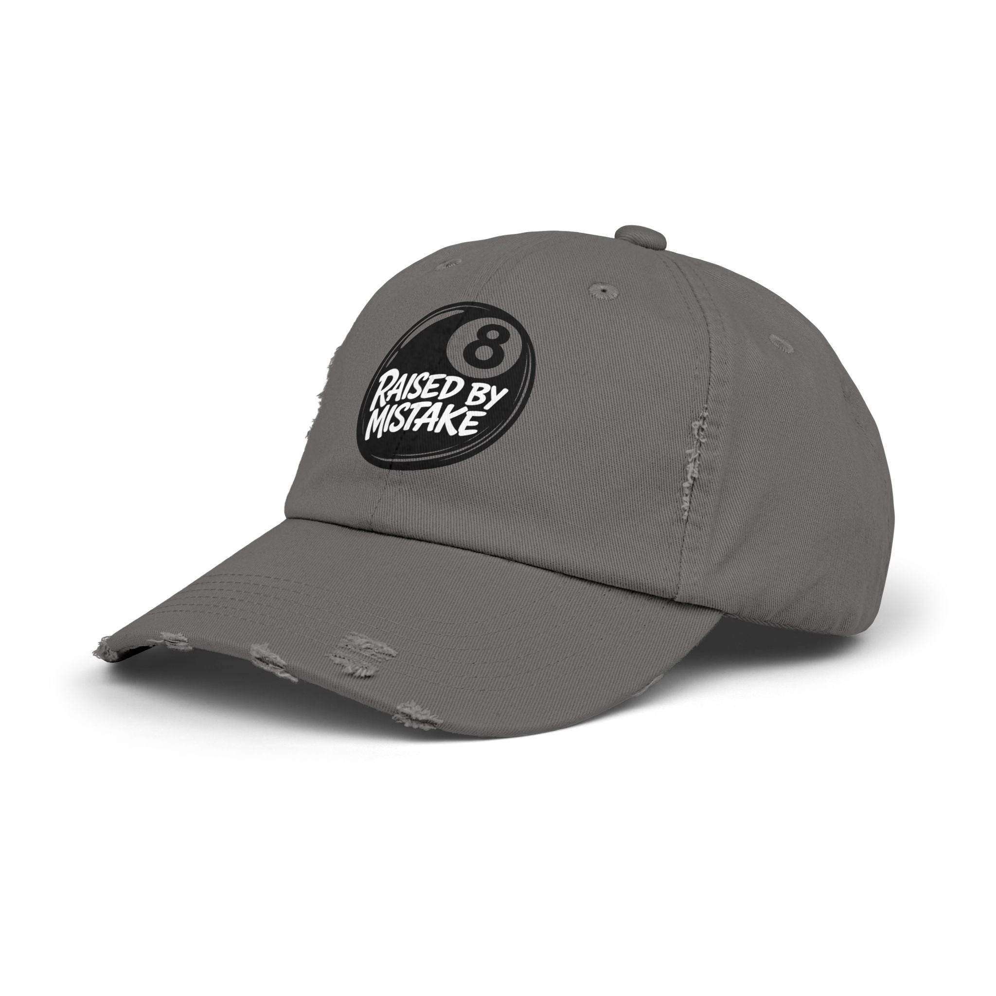8 Ball "Raised By Mistake" Distressed Baseball Cap