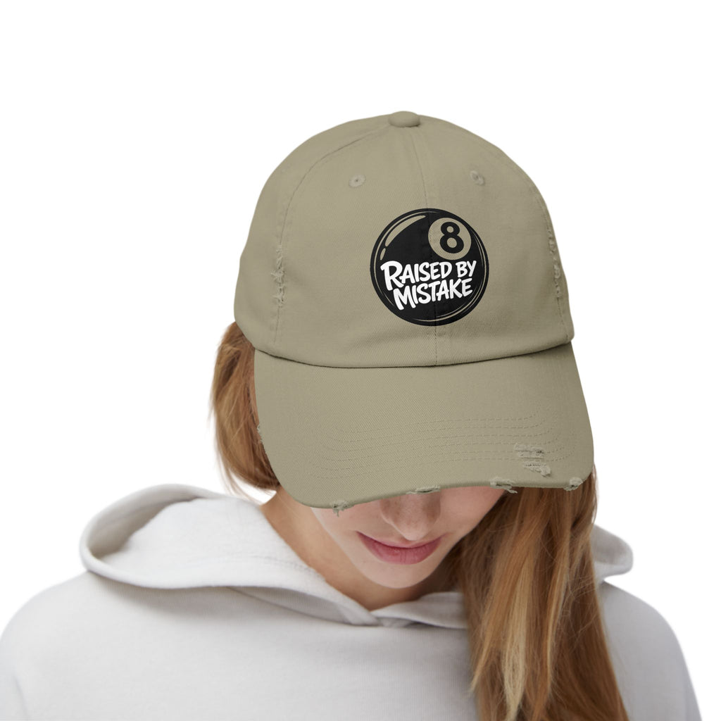 8 Ball "Raised By Mistake" Distressed Baseball Cap