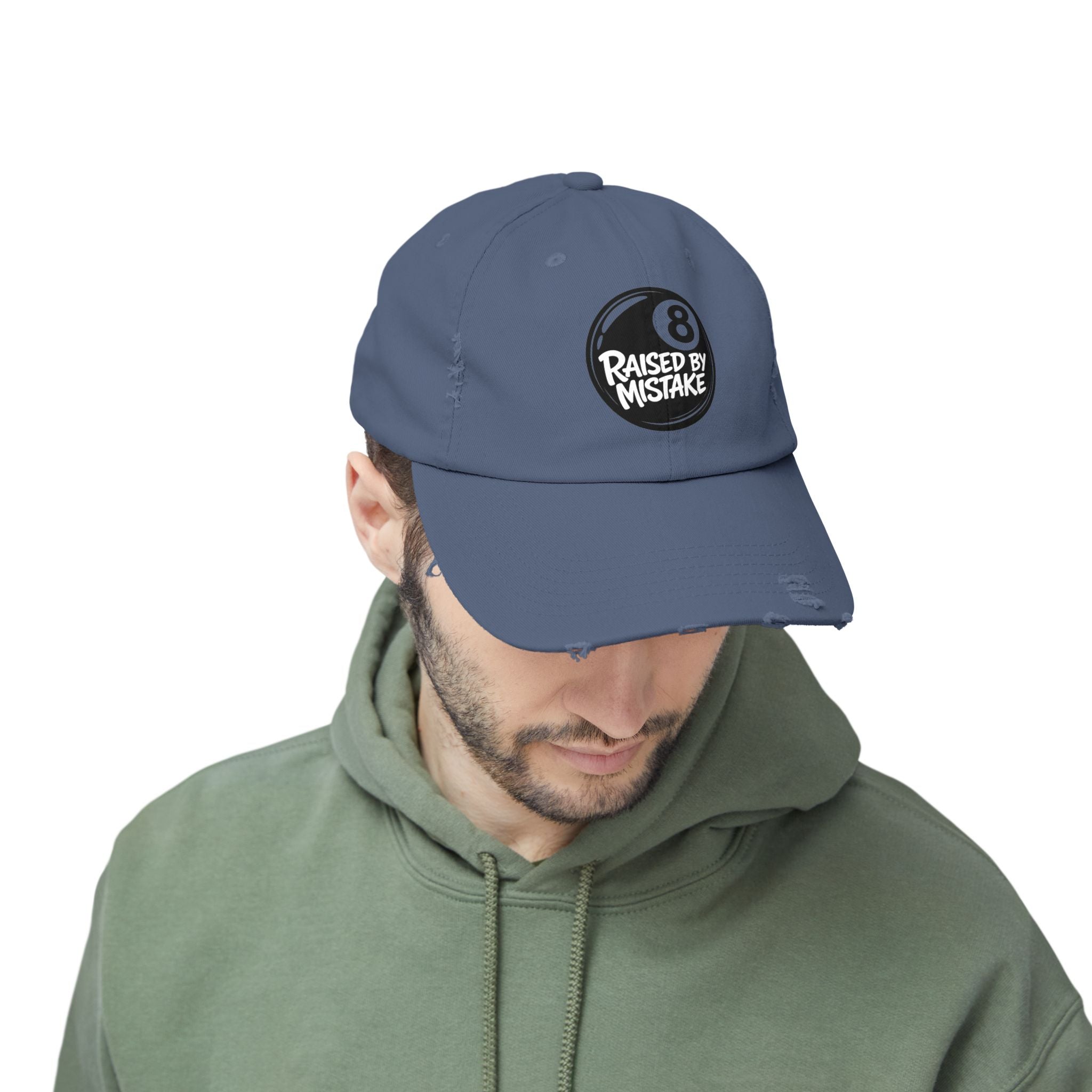 8 Ball "Raised By Mistake" Distressed Baseball Cap