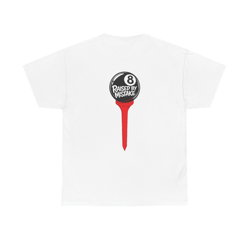 Walking Red Flag Golf Tee — "Raised By Mistake" 8-Ball Graphic Shirt