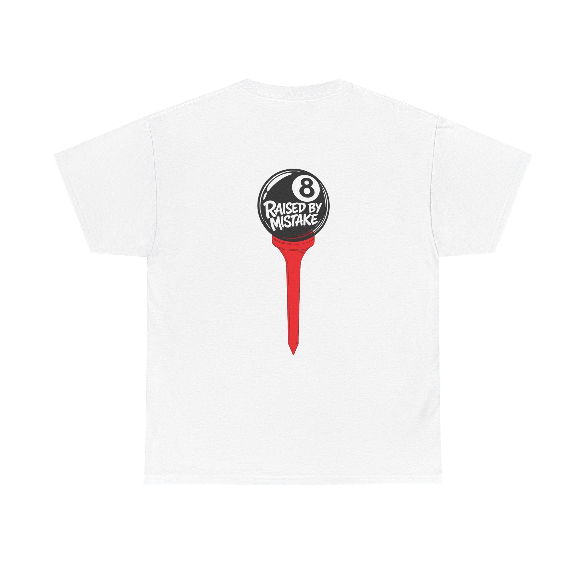Walking Red Flag Golf Tee — "Raised By Mistake" 8-Ball Graphic Shirt