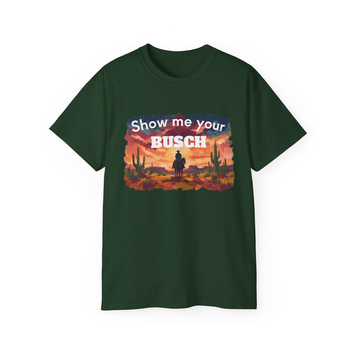 Show Me Your Busch Sunset Tee — 'Raised By Mistake' Graphic T-Shirt