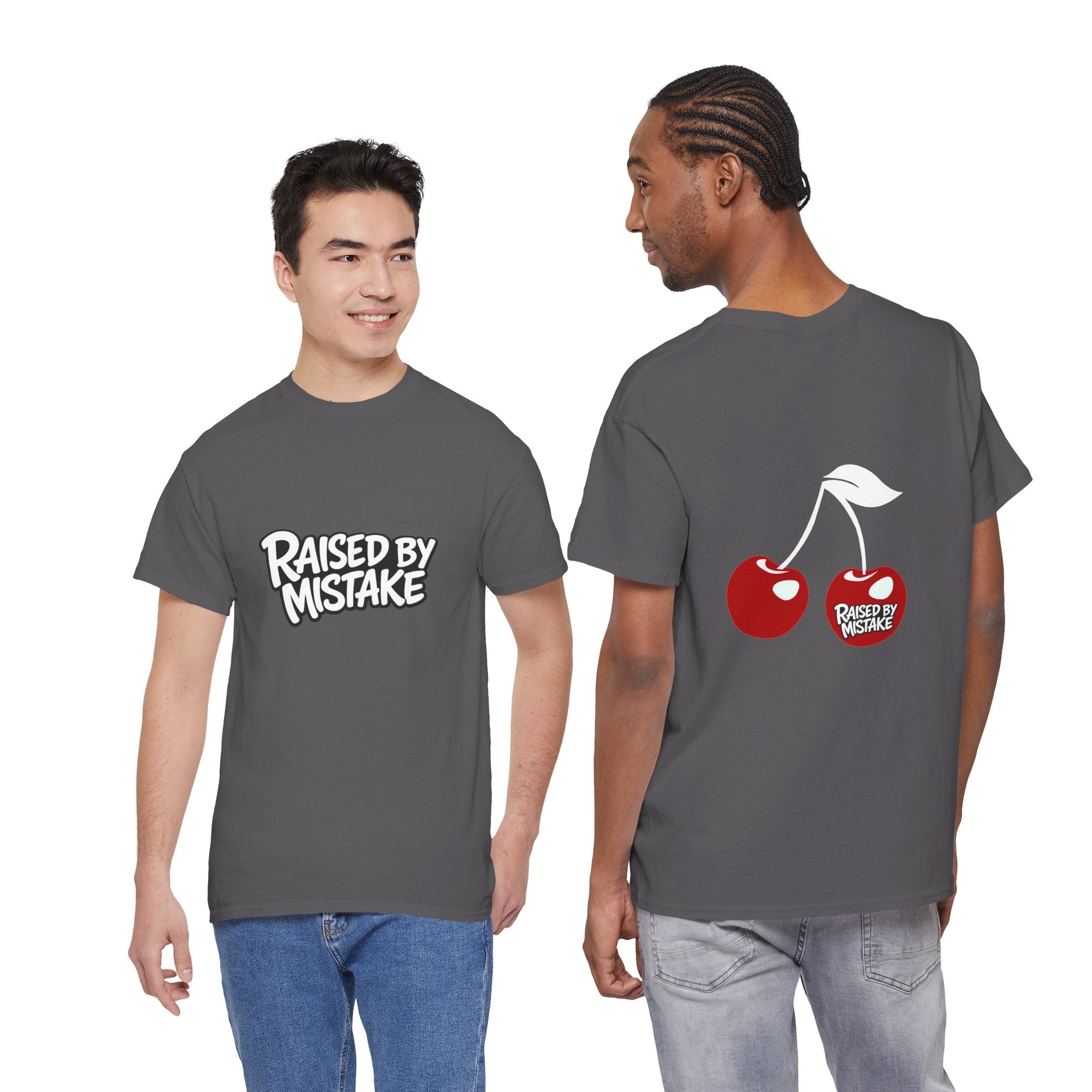 Raised By Mistake Cherry Tee — Graphic Black Cotton T-Shirt