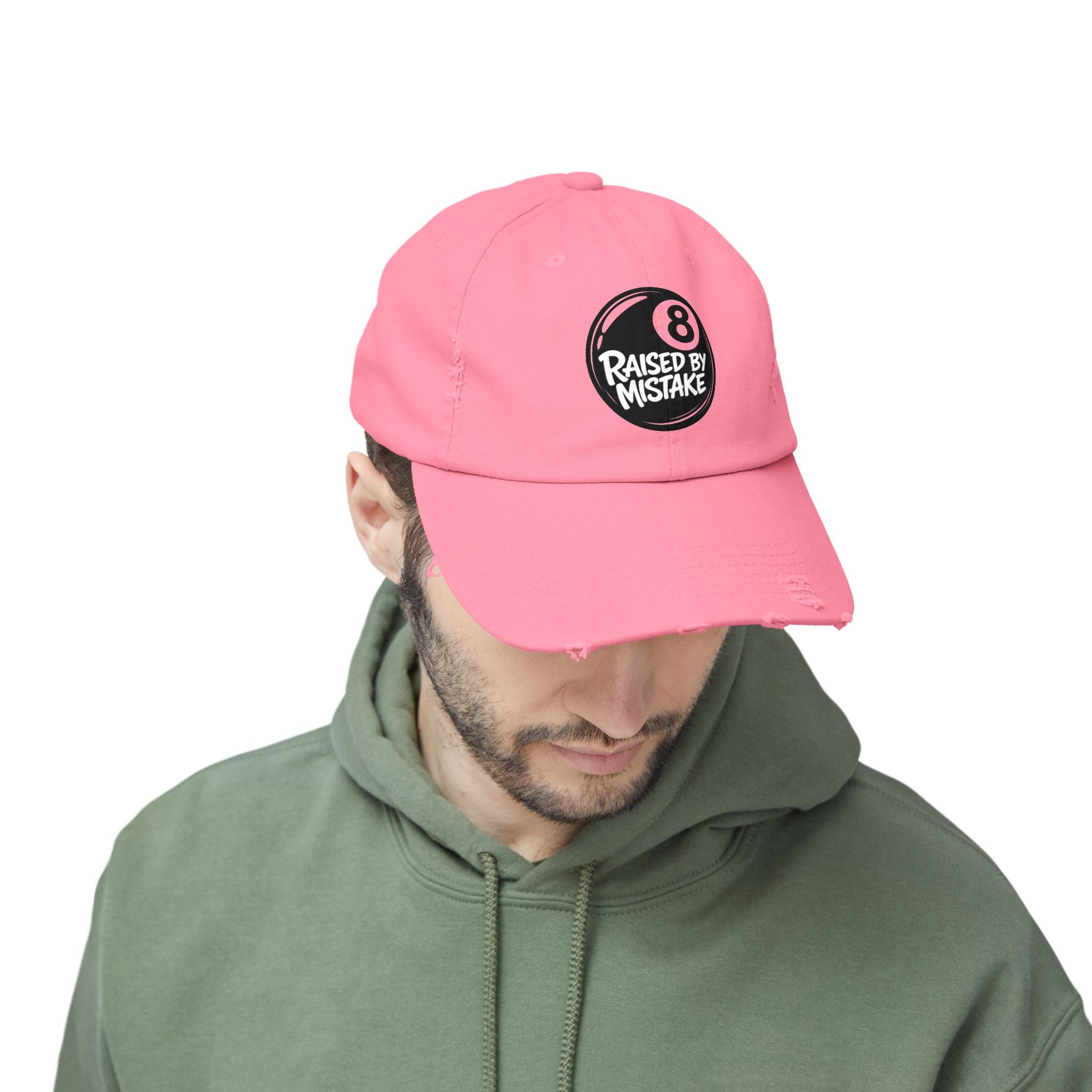 8 Ball "Raised By Mistake" Distressed Baseball Cap