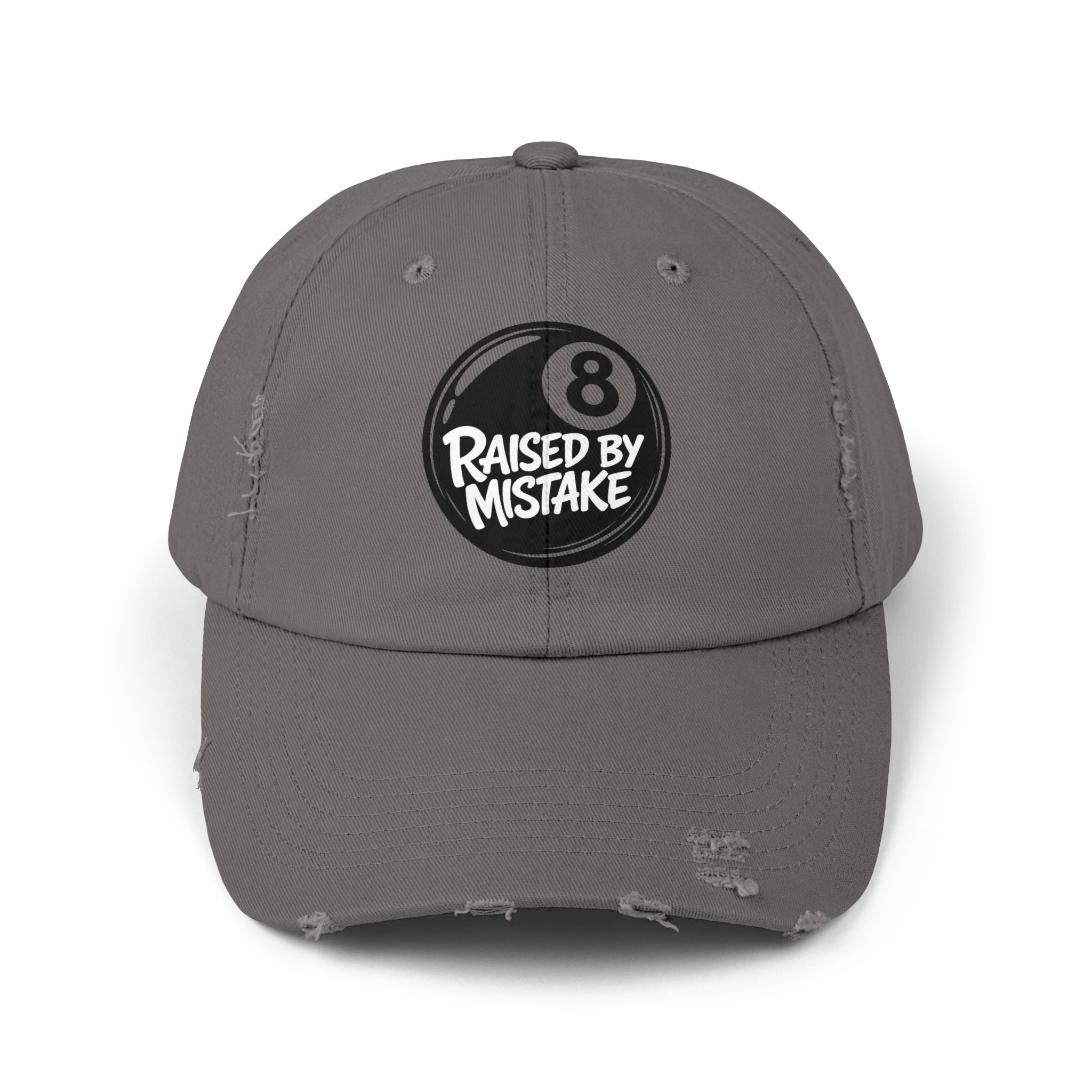8 Ball "Raised By Mistake" Distressed Baseball Cap