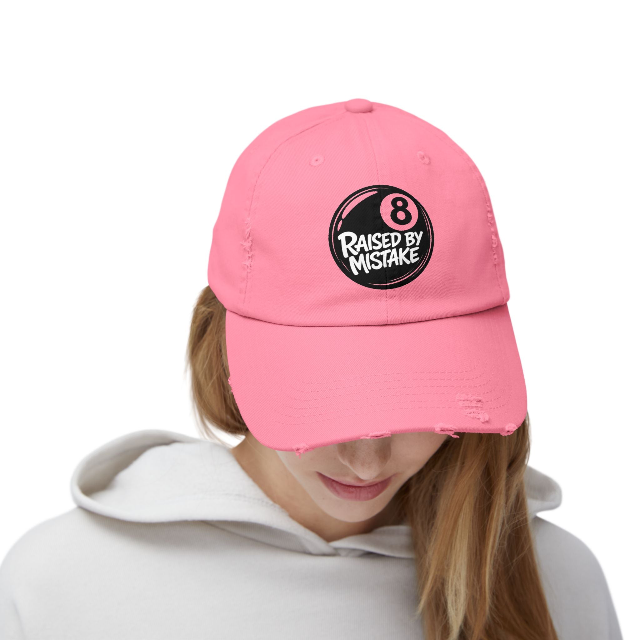 8 Ball "Raised By Mistake" Distressed Baseball Cap