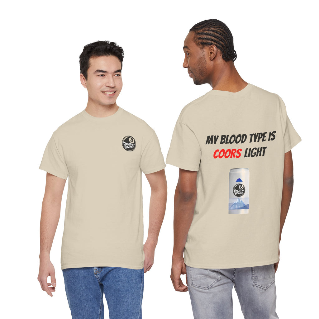 Graphic Tee — “My Blood Type Is Coors Light” Beer Can Back Print