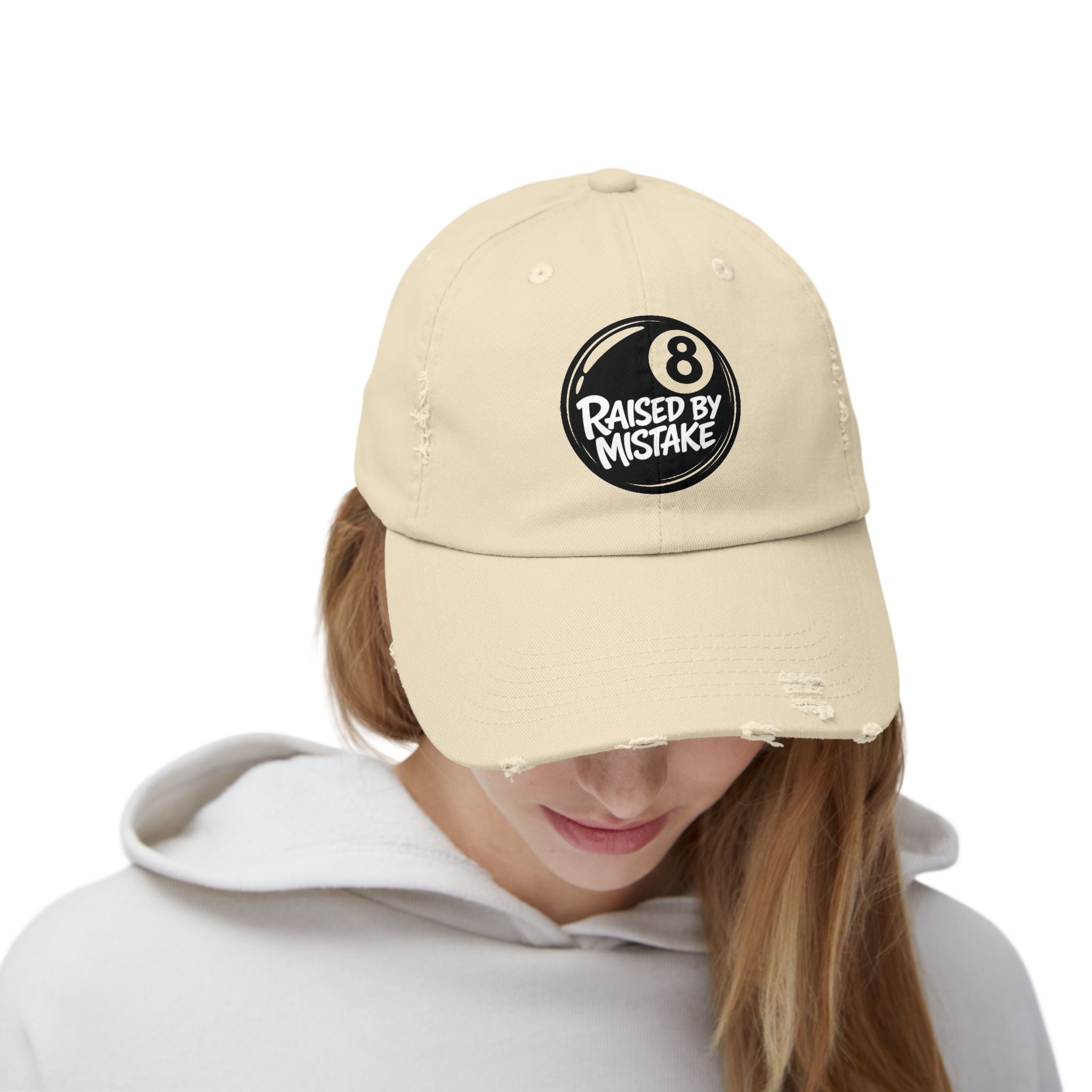8 Ball "Raised By Mistake" Distressed Baseball Cap