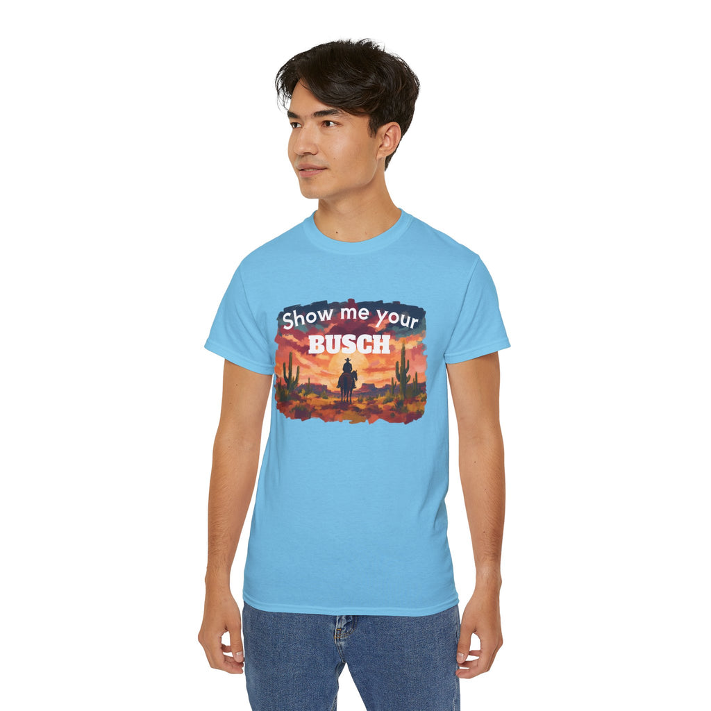 Show Me Your Busch Sunset Tee — 'Raised By Mistake' Graphic T-Shirt