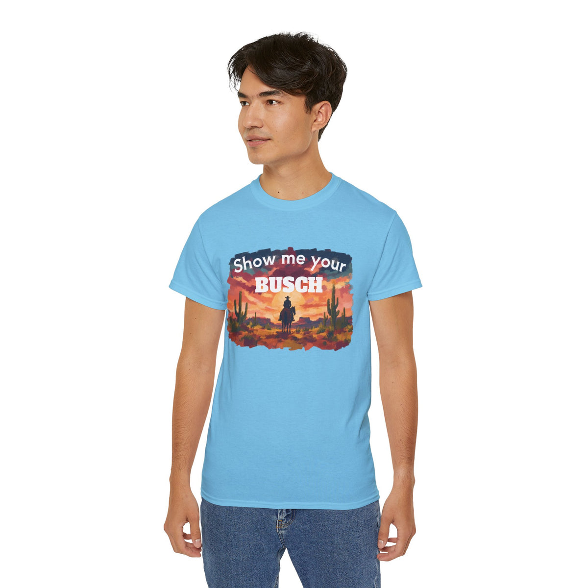 Show Me Your Busch Sunset Tee — 'Raised By Mistake' Graphic T-Shirt