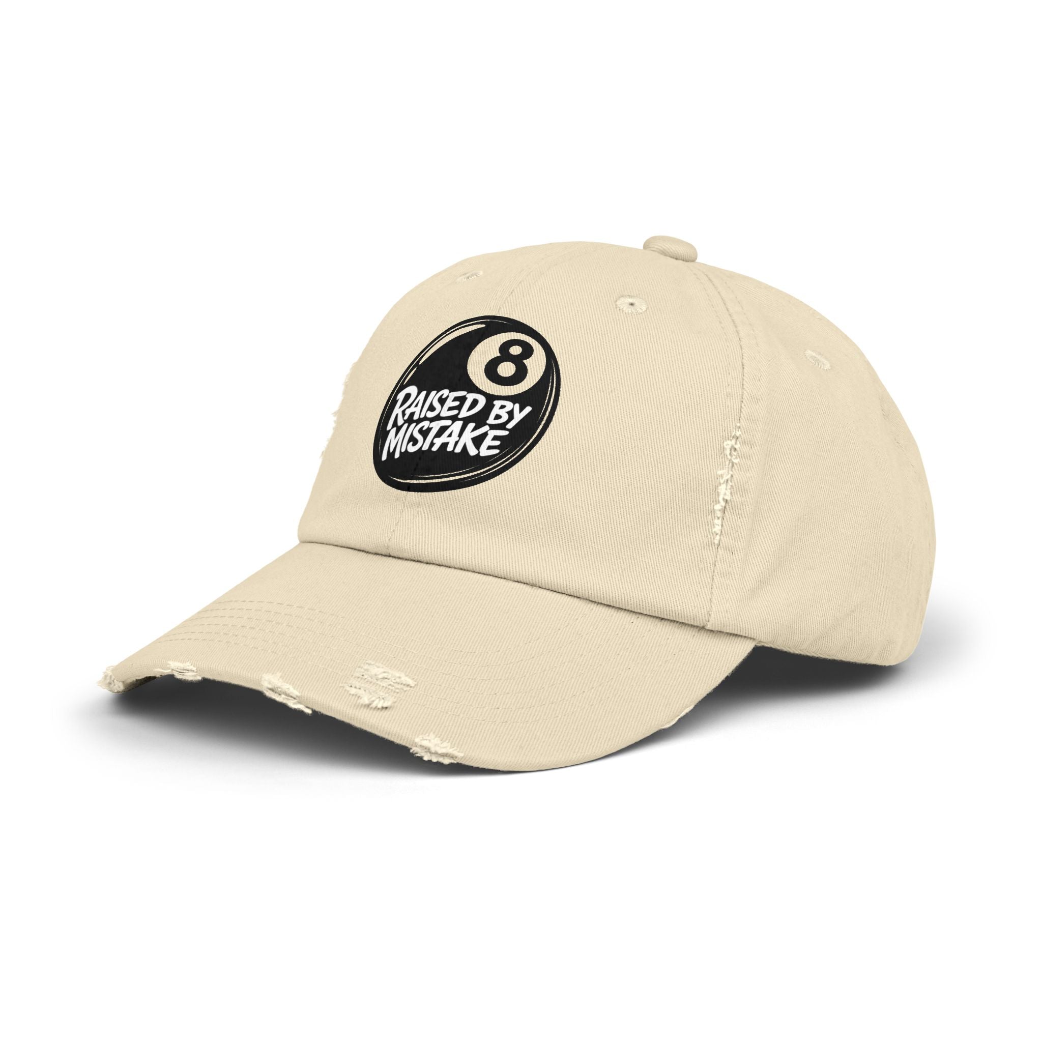 8 Ball "Raised By Mistake" Distressed Baseball Cap
