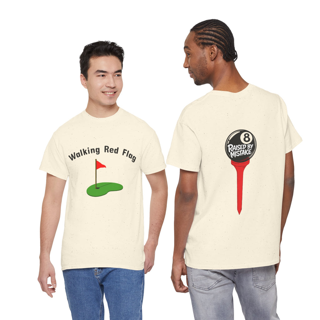 Walking Red Flag Golf Tee — "Raised By Mistake" 8-Ball Graphic Shirt
