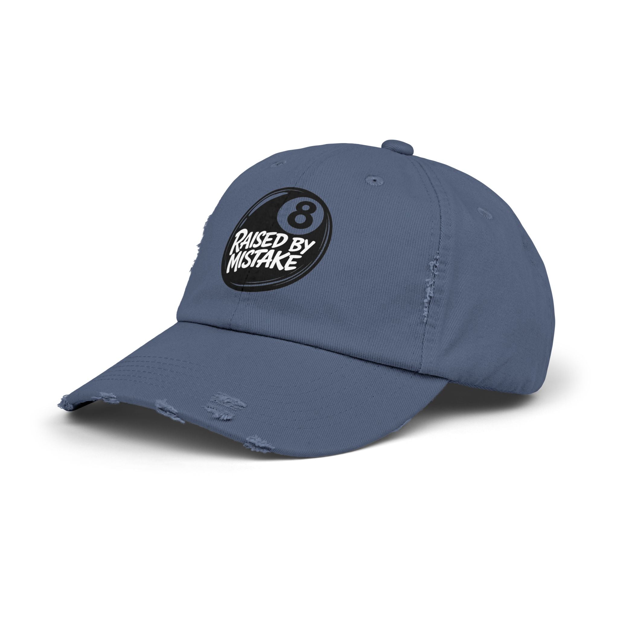8 Ball "Raised By Mistake" Distressed Baseball Cap