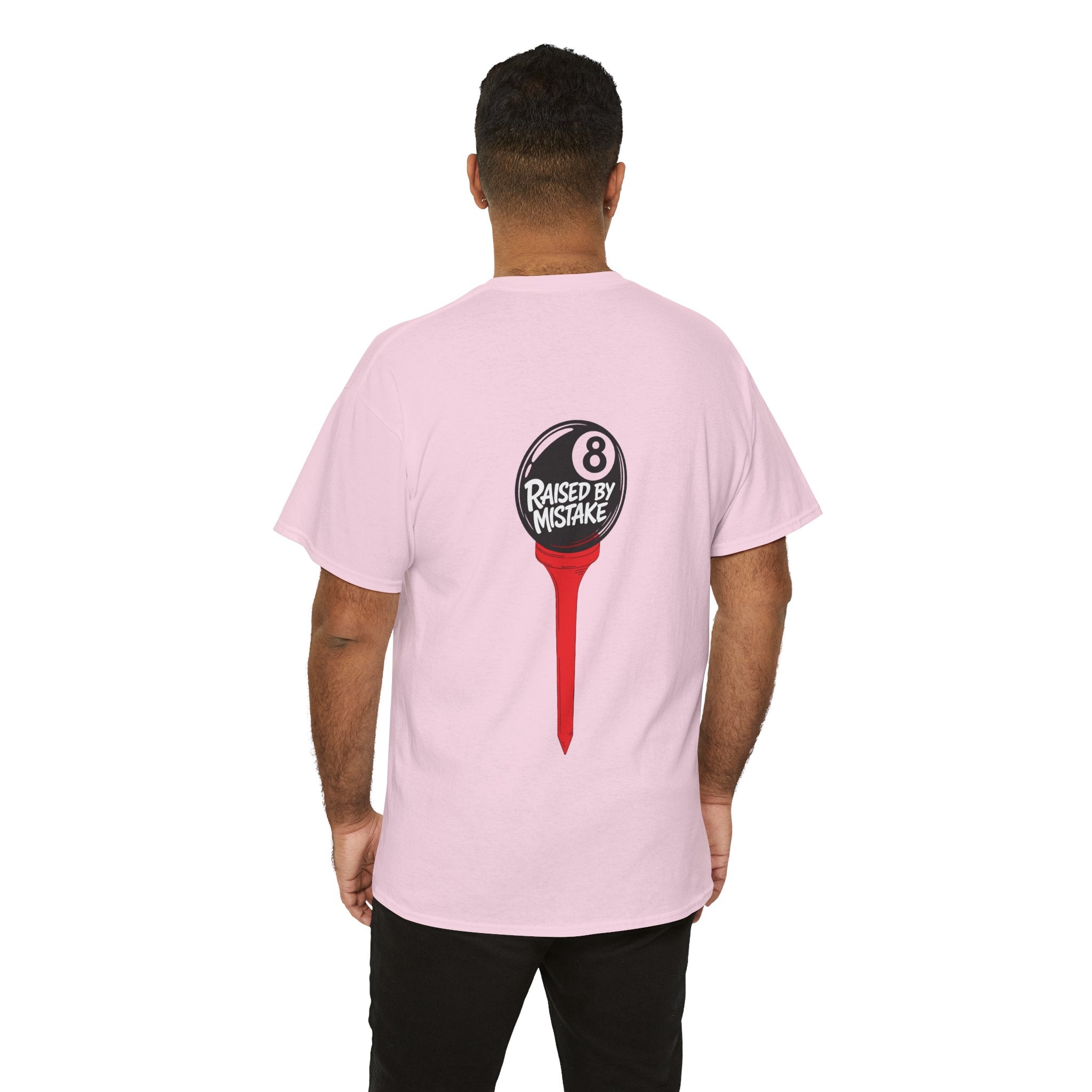 Walking Red Flag Golf Tee — "Raised By Mistake" 8-Ball Graphic Shirt