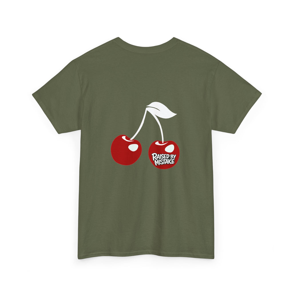 Raised By Mistake Cherry Tee — Graphic Black Cotton T-Shirt