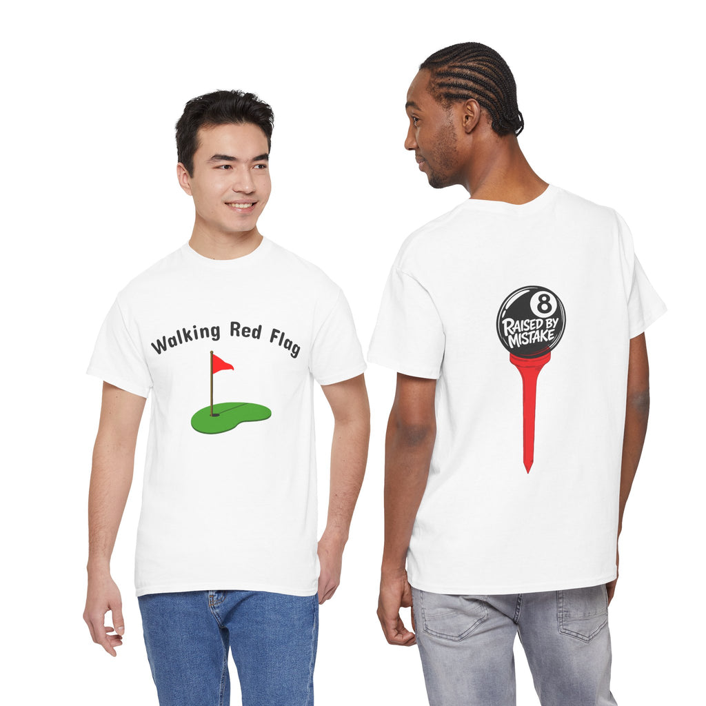 Walking Red Flag Golf Tee — "Raised By Mistake" 8-Ball Graphic Shirt