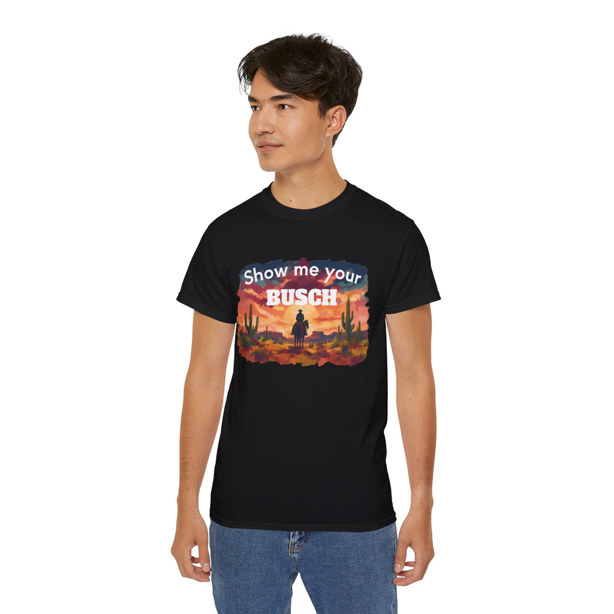 Show Me Your Busch Sunset Tee — 'Raised By Mistake' Graphic T-Shirt