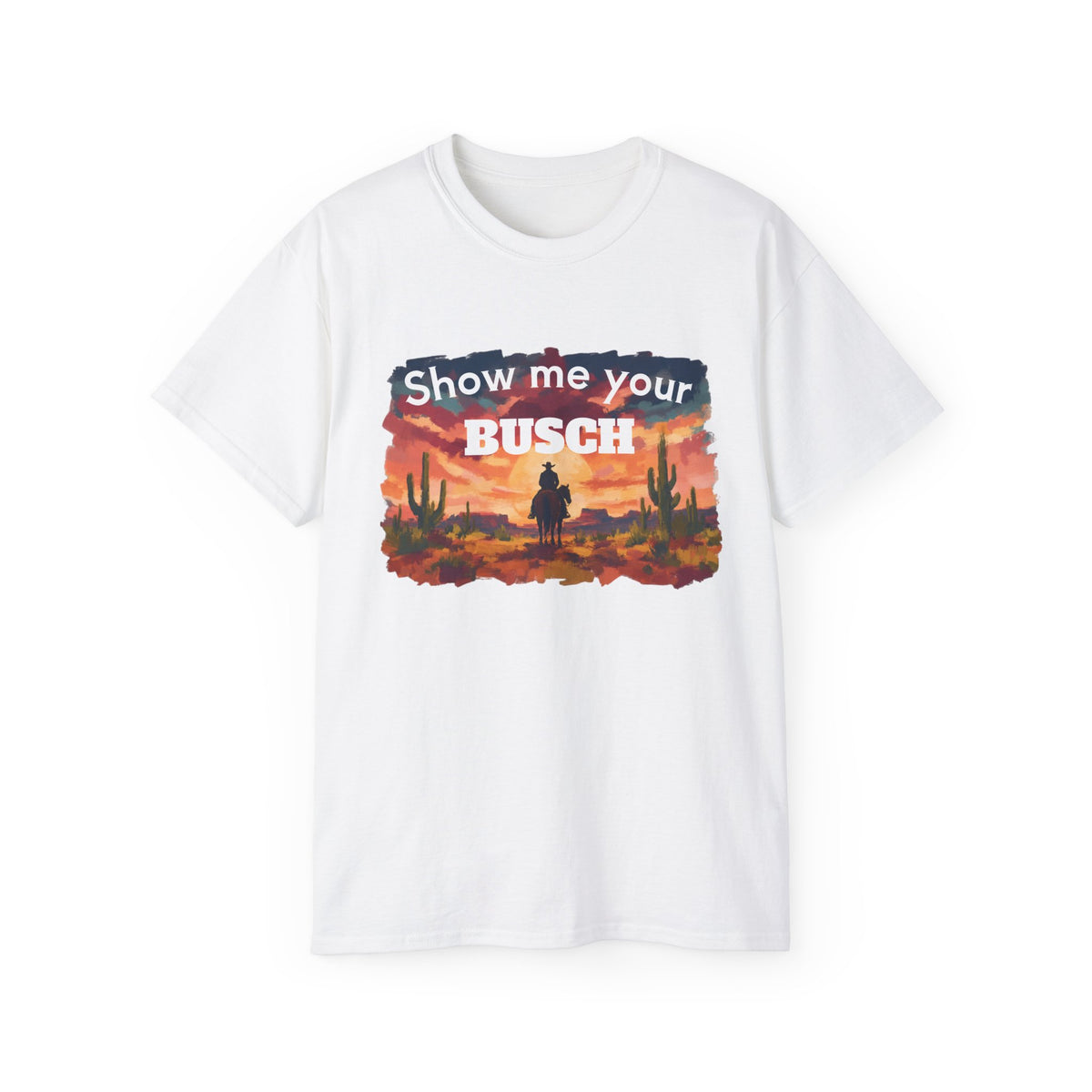 Show Me Your Busch Sunset Tee — 'Raised By Mistake' Graphic T-Shirt