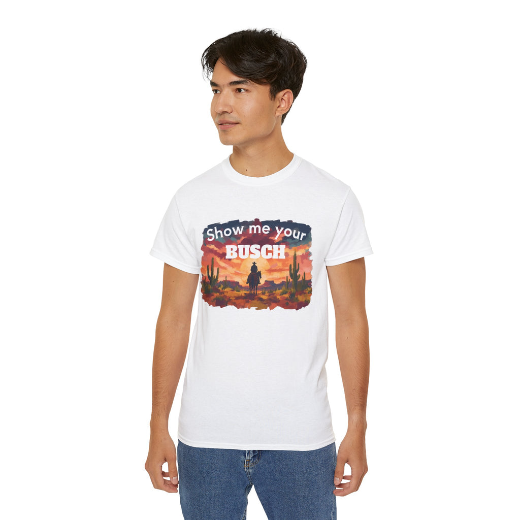 Show Me Your Busch Sunset Tee — 'Raised By Mistake' Graphic T-Shirt
