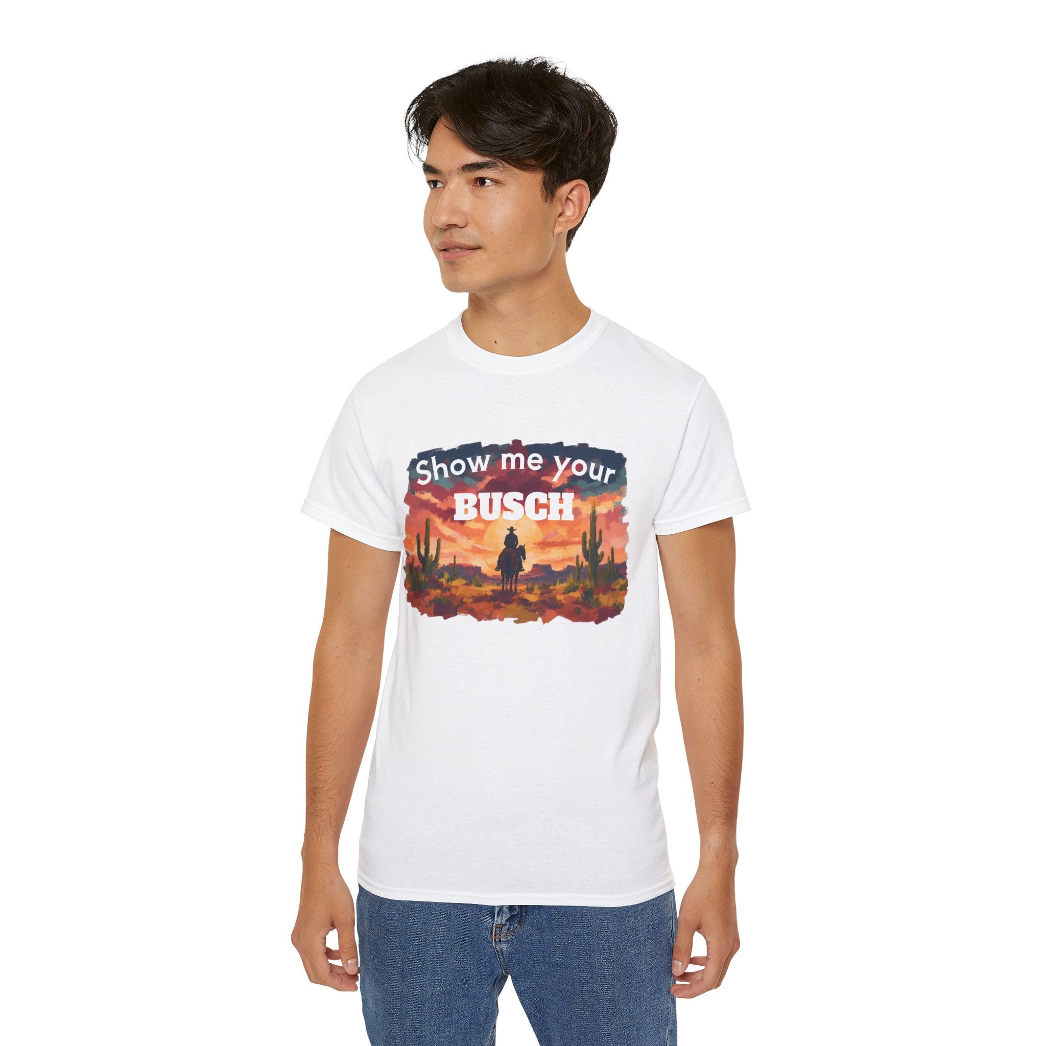 Show Me Your Busch Sunset Tee — 'Raised By Mistake' Graphic T-Shirt