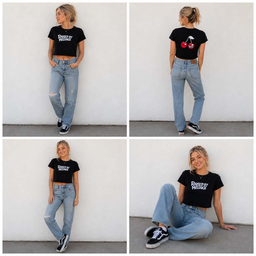 Raised By Mistake Cherry Crop Tee