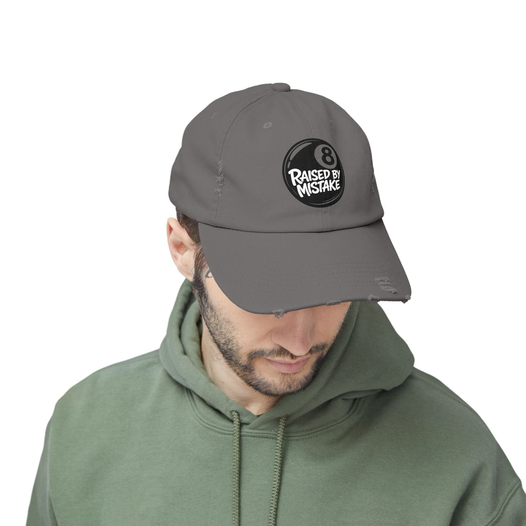 8 Ball "Raised By Mistake" Distressed Baseball Cap