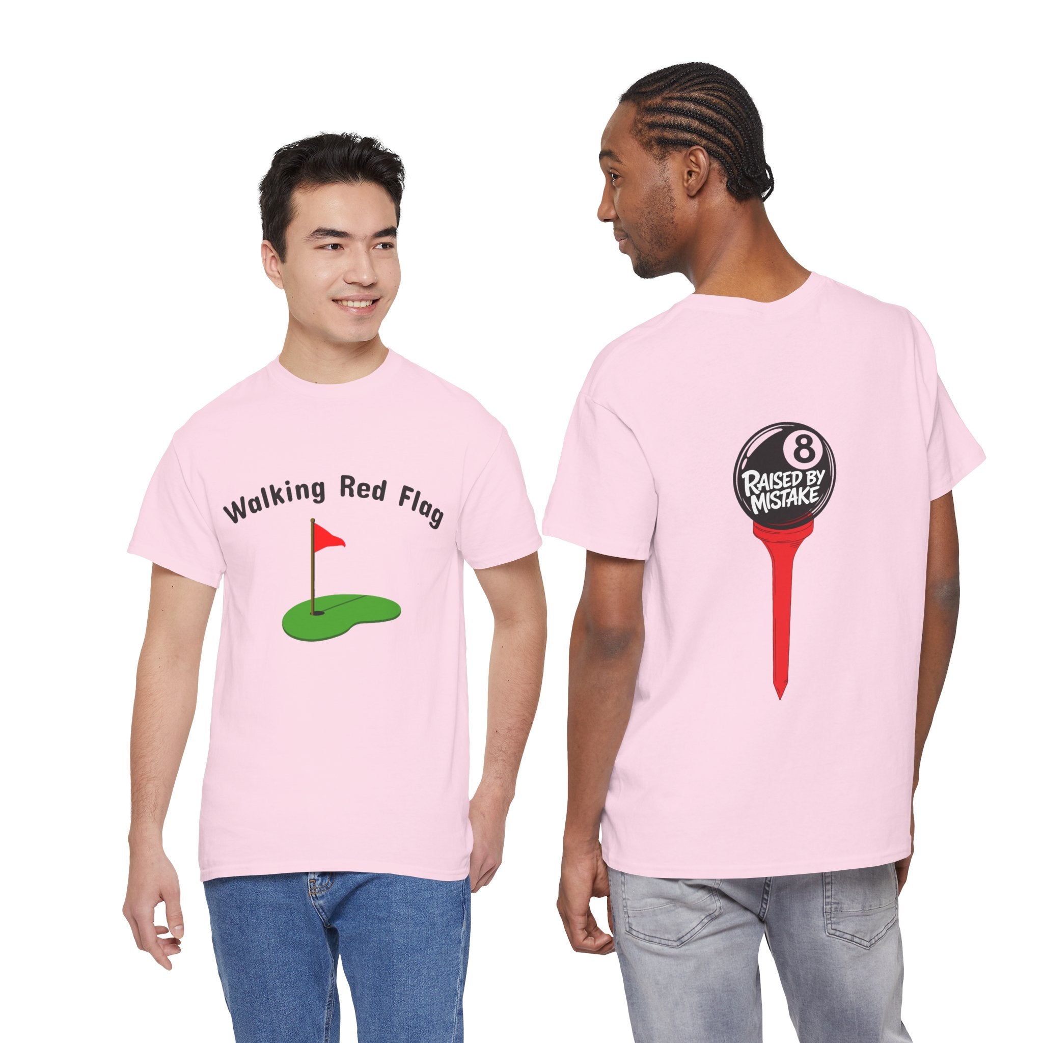 Walking Red Flag Golf Tee — "Raised By Mistake" 8-Ball Graphic Shirt