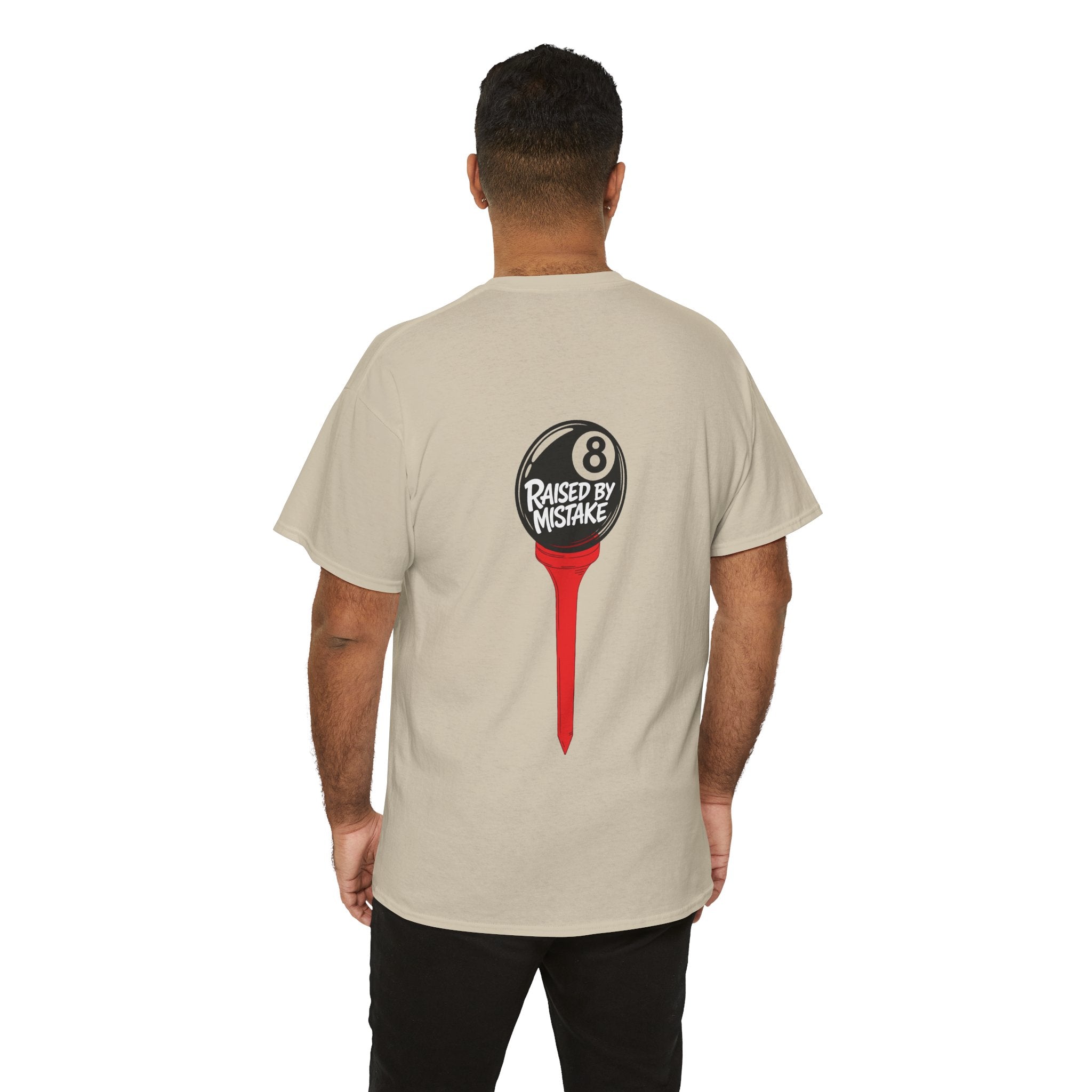 Walking Red Flag Golf Tee — "Raised By Mistake" 8-Ball Graphic Shirt