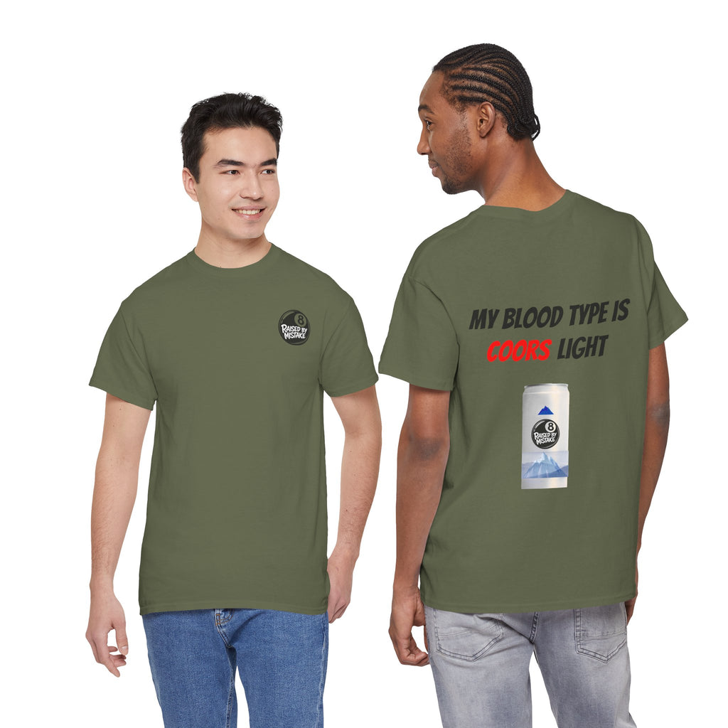 Graphic Tee — “My Blood Type Is Coors Light” Beer Can Back Print