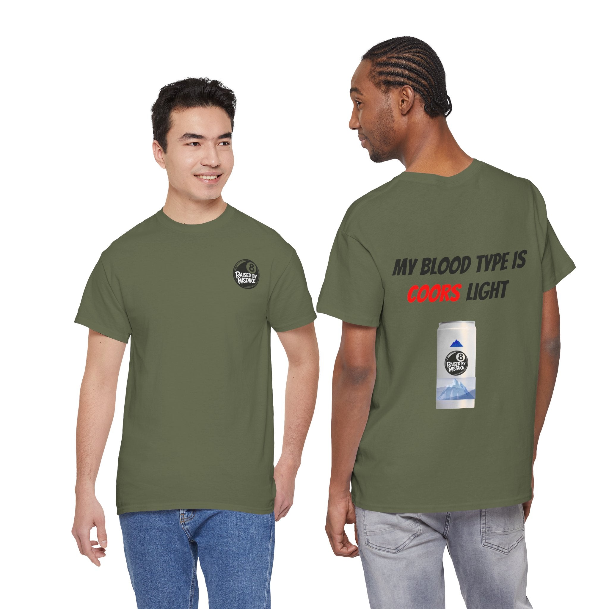 Graphic Tee — “My Blood Type Is Coors Light” Beer Can Back Print