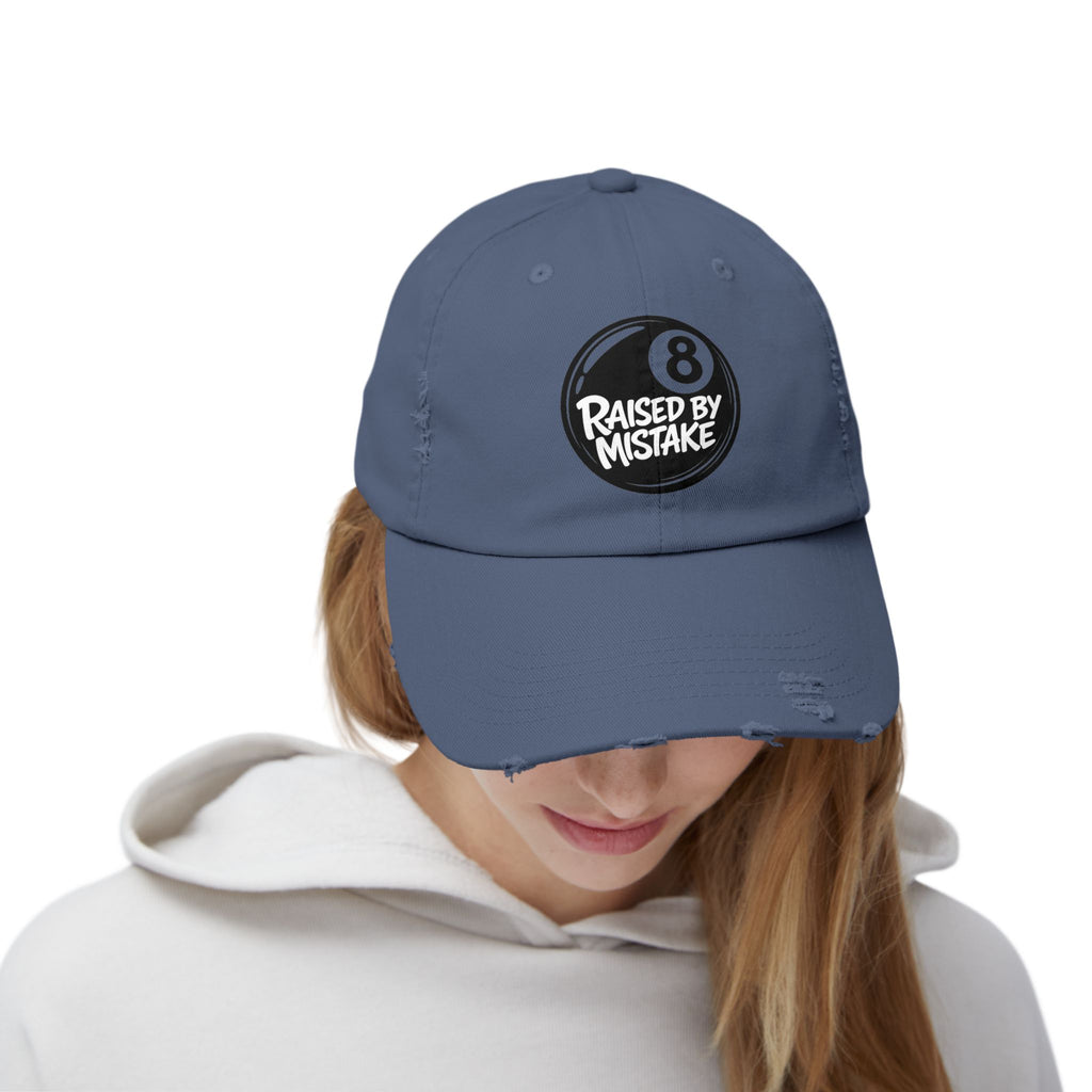 8 Ball "Raised By Mistake" Distressed Baseball Cap