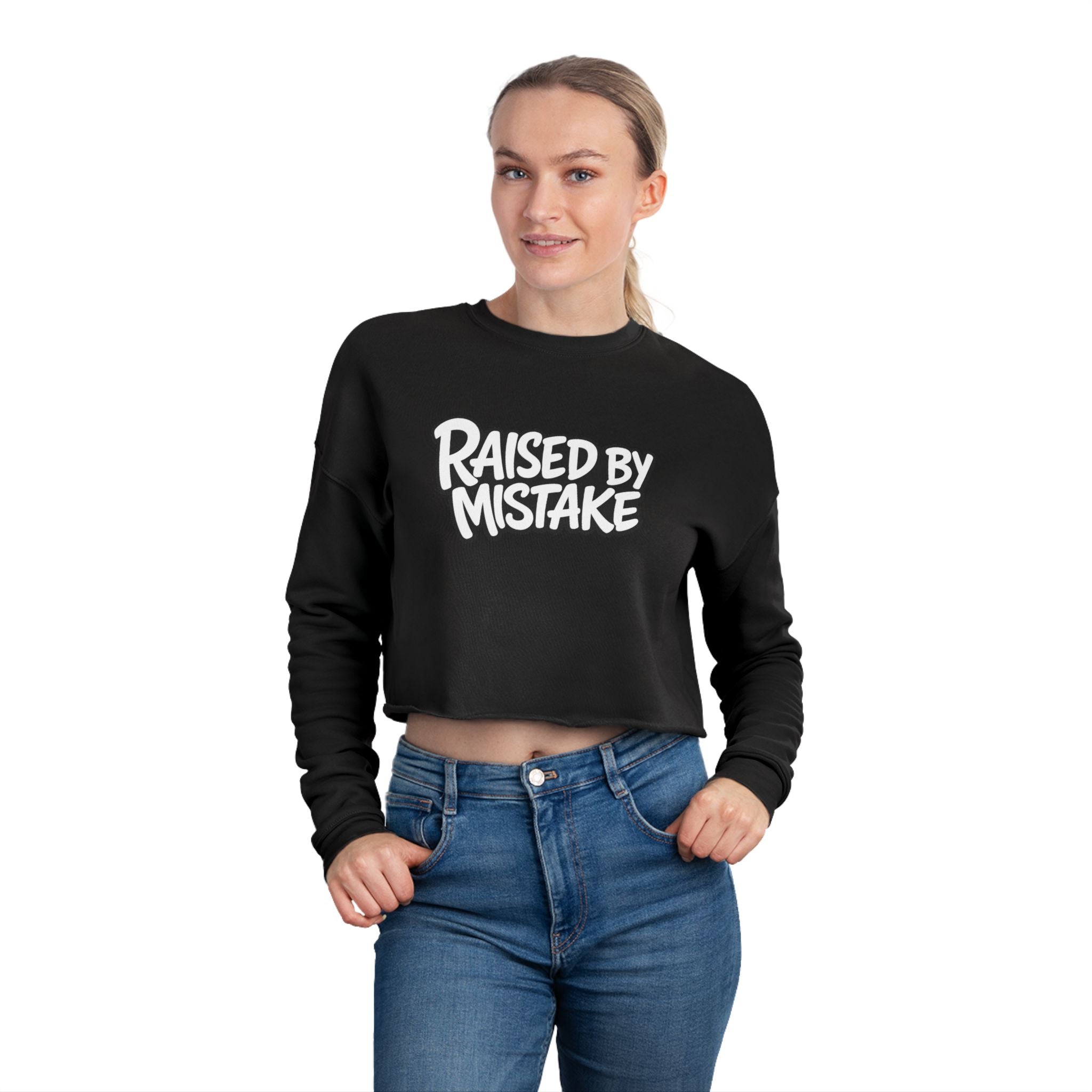 Cropped Sweatshirt — 'Raised by Mistake' Cherry Graphic