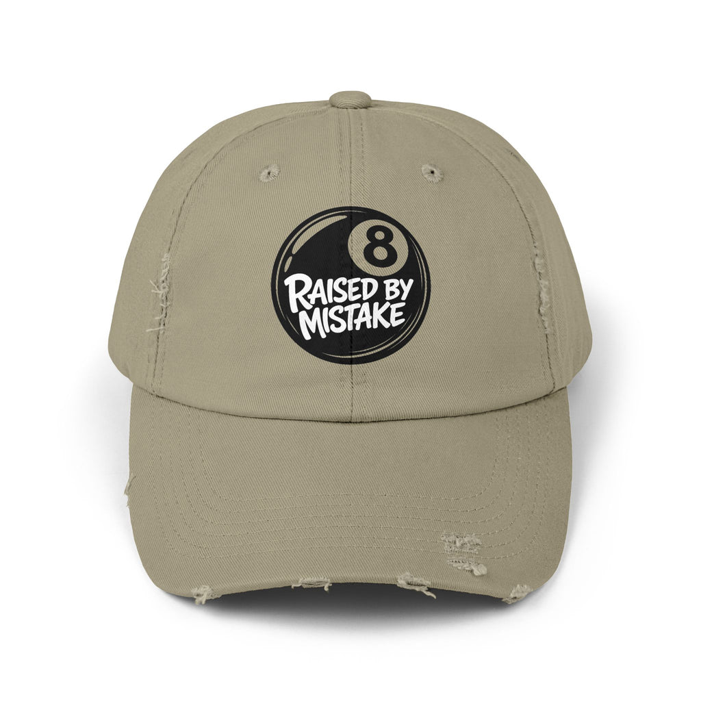 8 Ball "Raised By Mistake" Distressed Baseball Cap