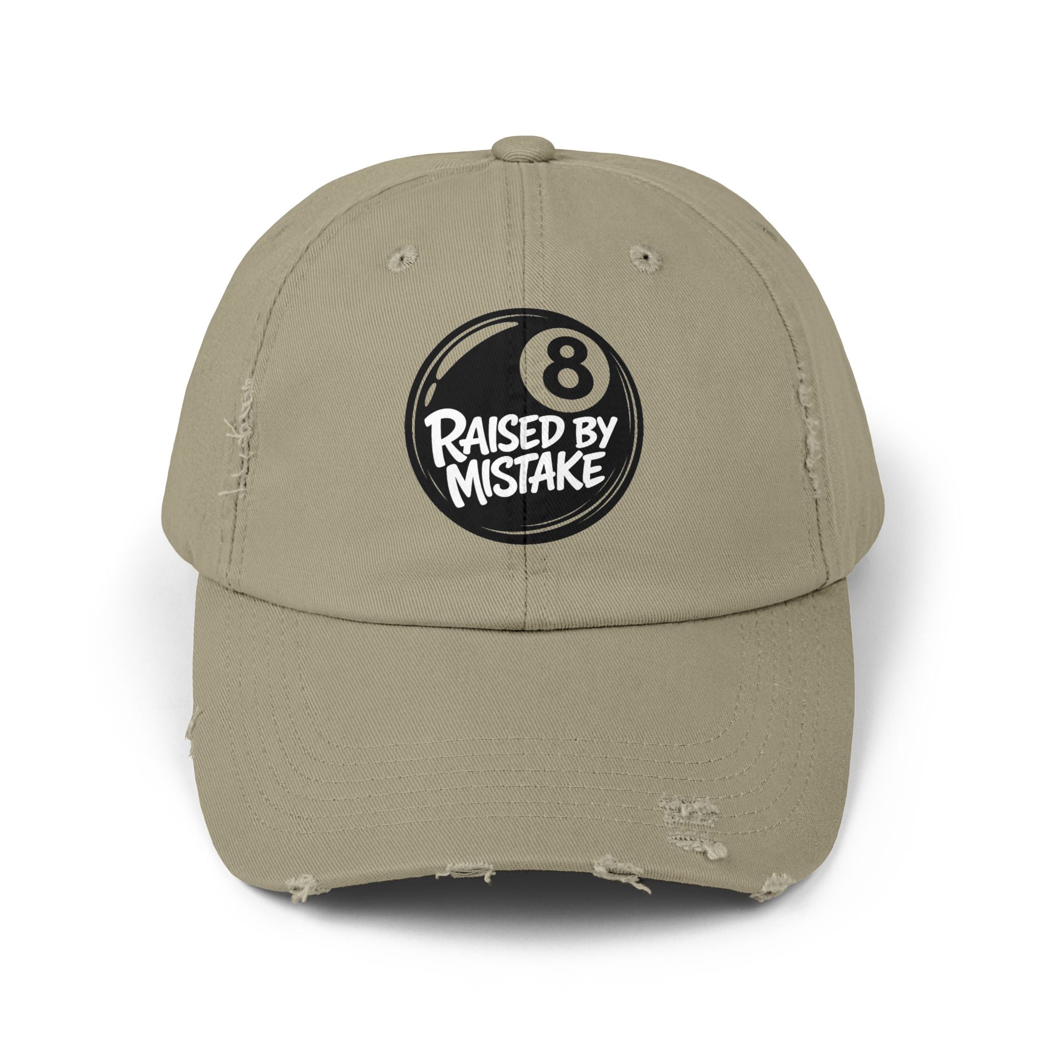 8 Ball "Raised By Mistake" Distressed Baseball Cap