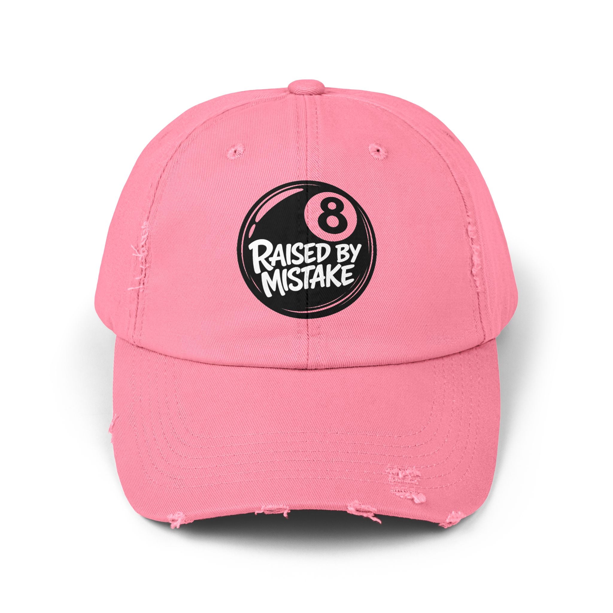 8 Ball "Raised By Mistake" Distressed Baseball Cap
