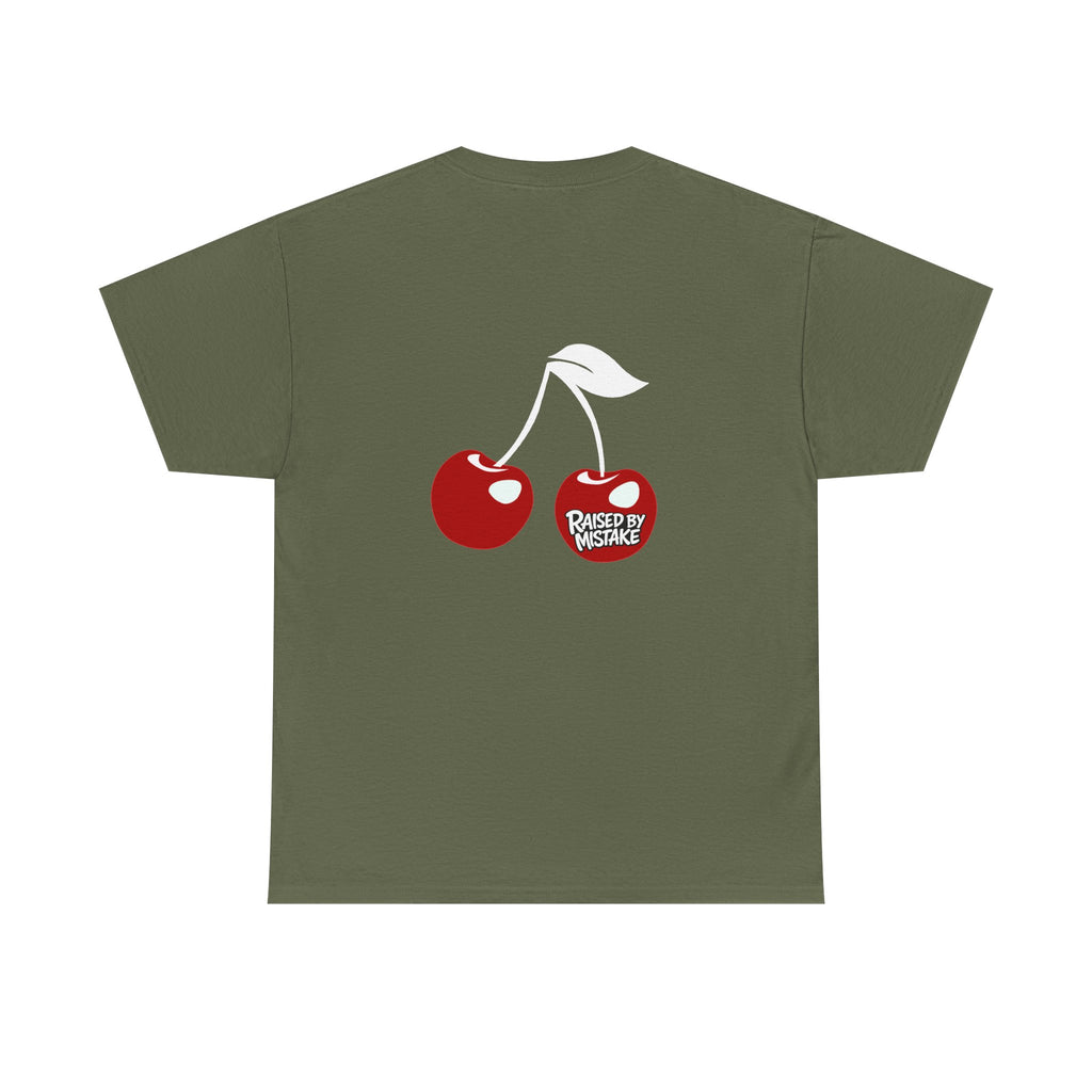 Raised By Mistake Cherry Tee — Graphic Black Cotton T-Shirt