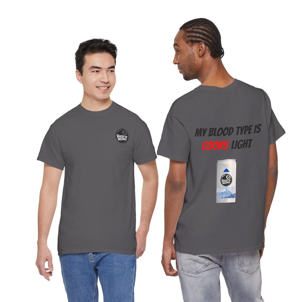 Graphic Tee — “My Blood Type Is Coors Light” Beer Can Back Print