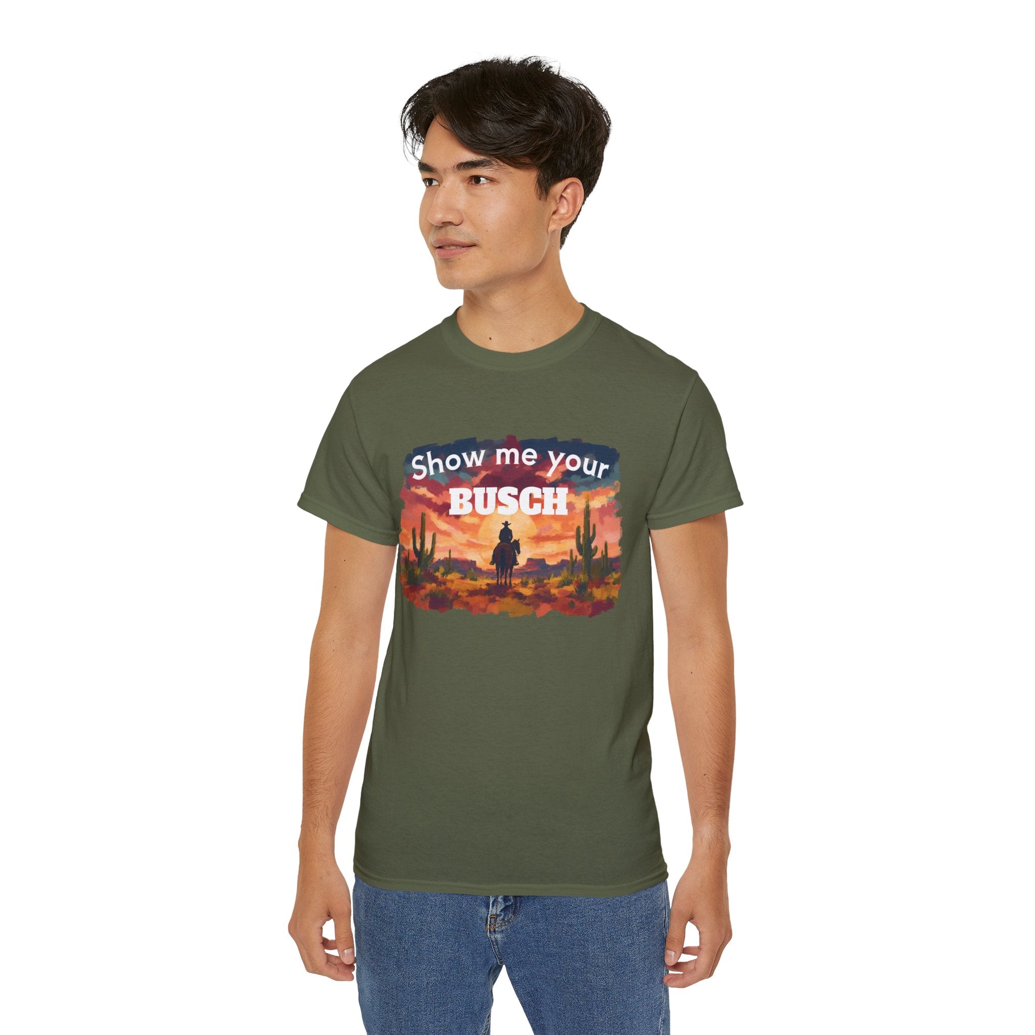 Show Me Your Busch Sunset Tee — 'Raised By Mistake' Graphic T-Shirt