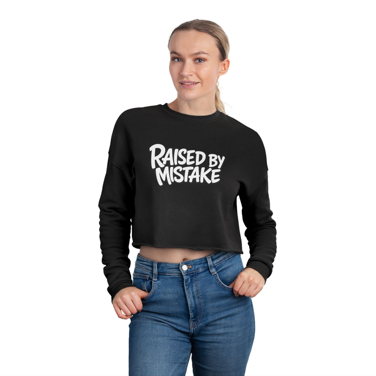 Cropped Sweatshirt — 'Raised by Mistake' Cherry Graphic