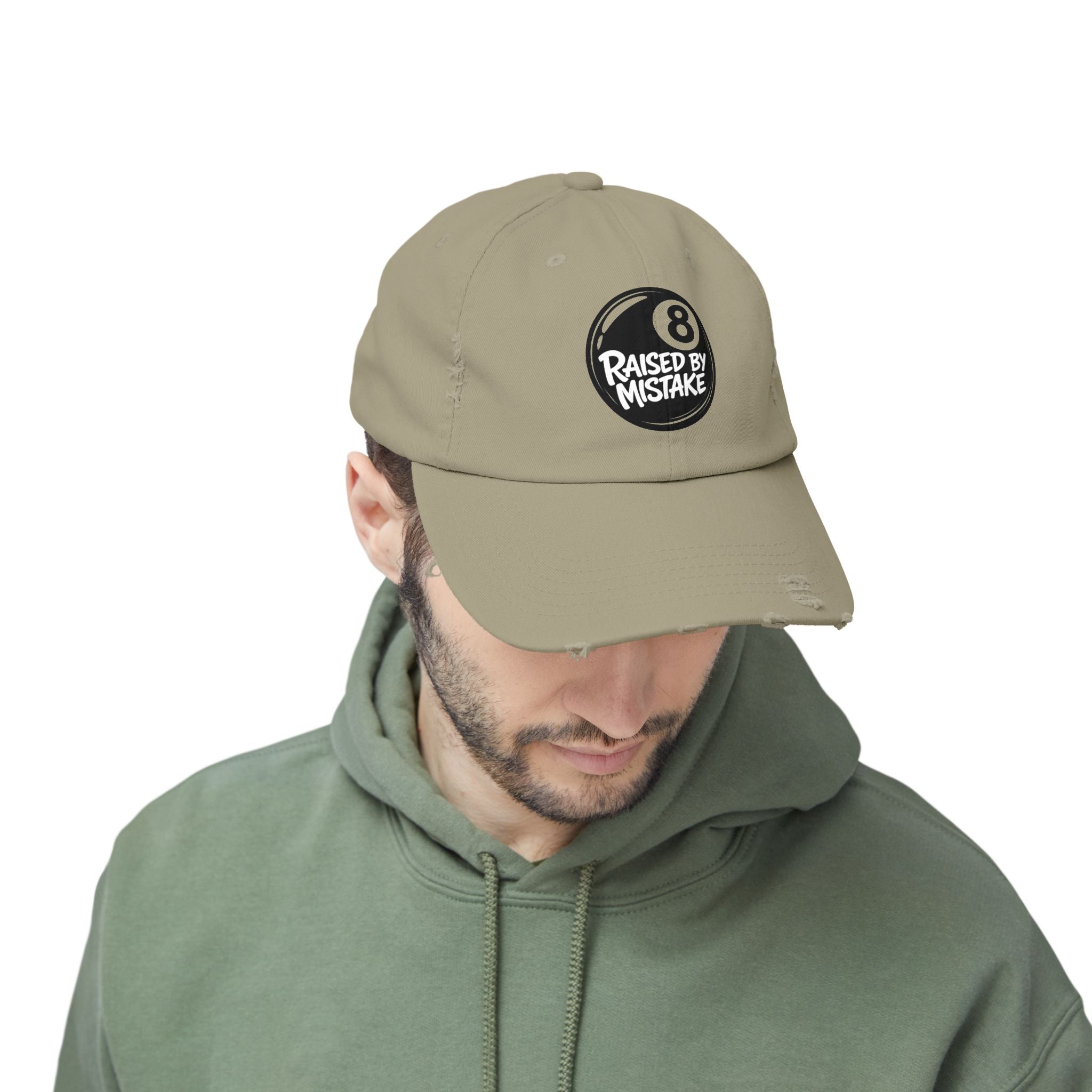 8 Ball "Raised By Mistake" Distressed Baseball Cap
