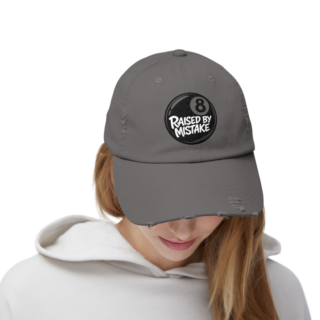8 Ball "Raised By Mistake" Distressed Baseball Cap