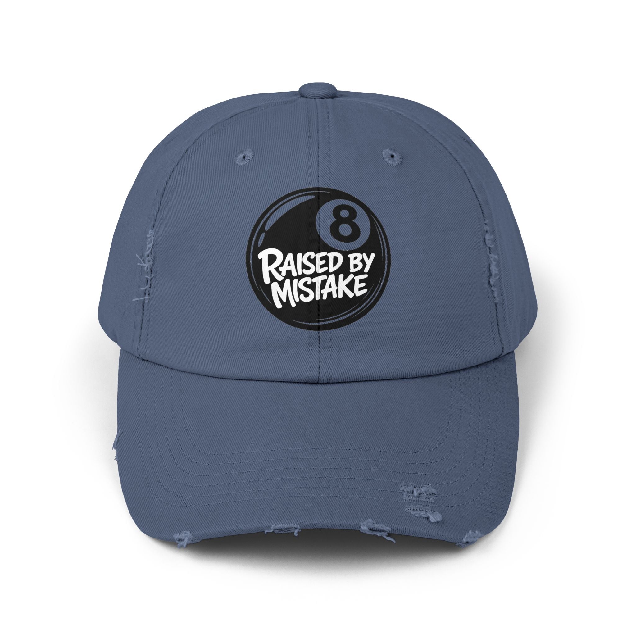 8 Ball "Raised By Mistake" Distressed Baseball Cap