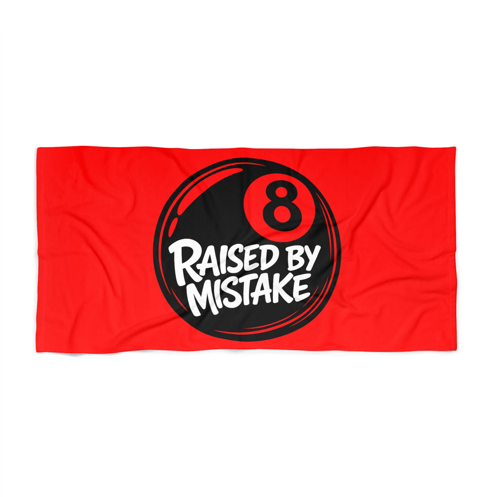 Raised by Mistake 8-Ball Beach Towel — Funny Billiards Pool Lover Gift