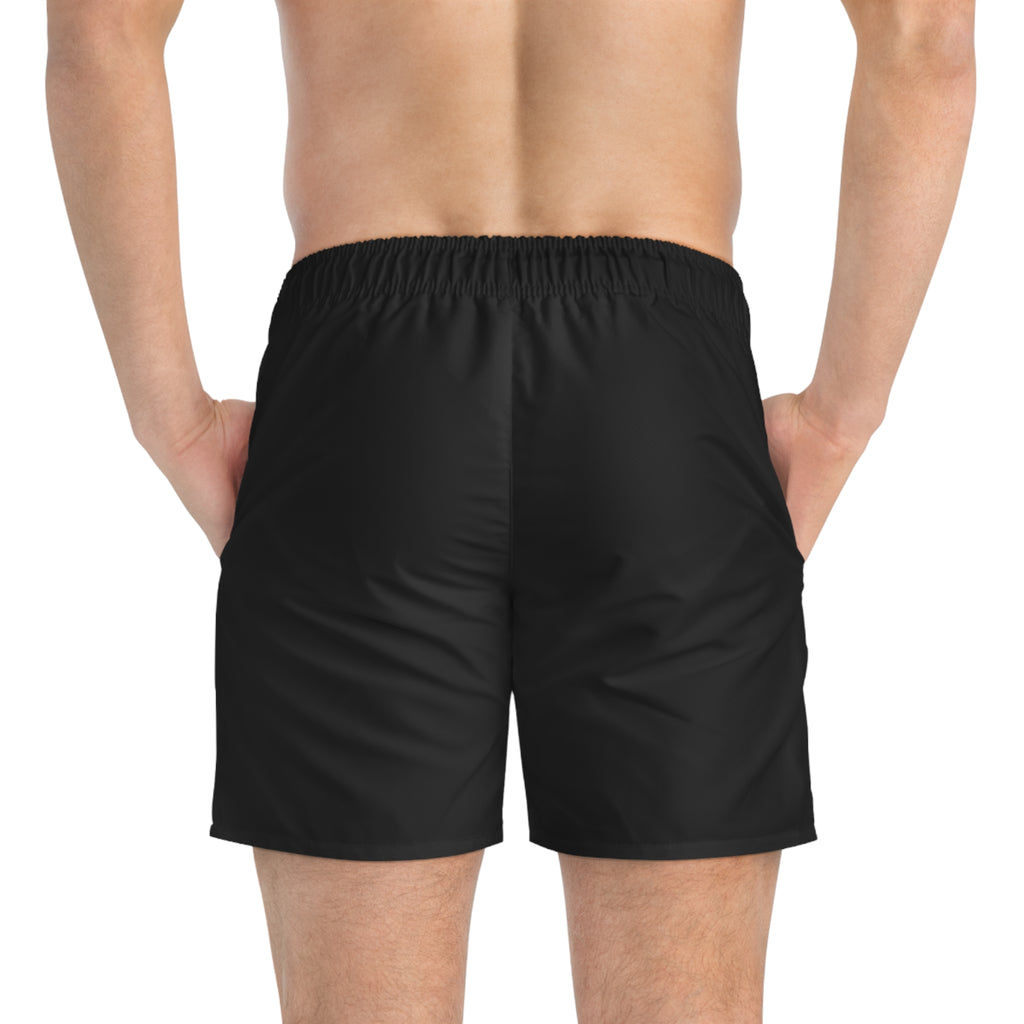 Swim Trunks — "Raised By Mistake" 8-Ball Black Men's Swim Shorts