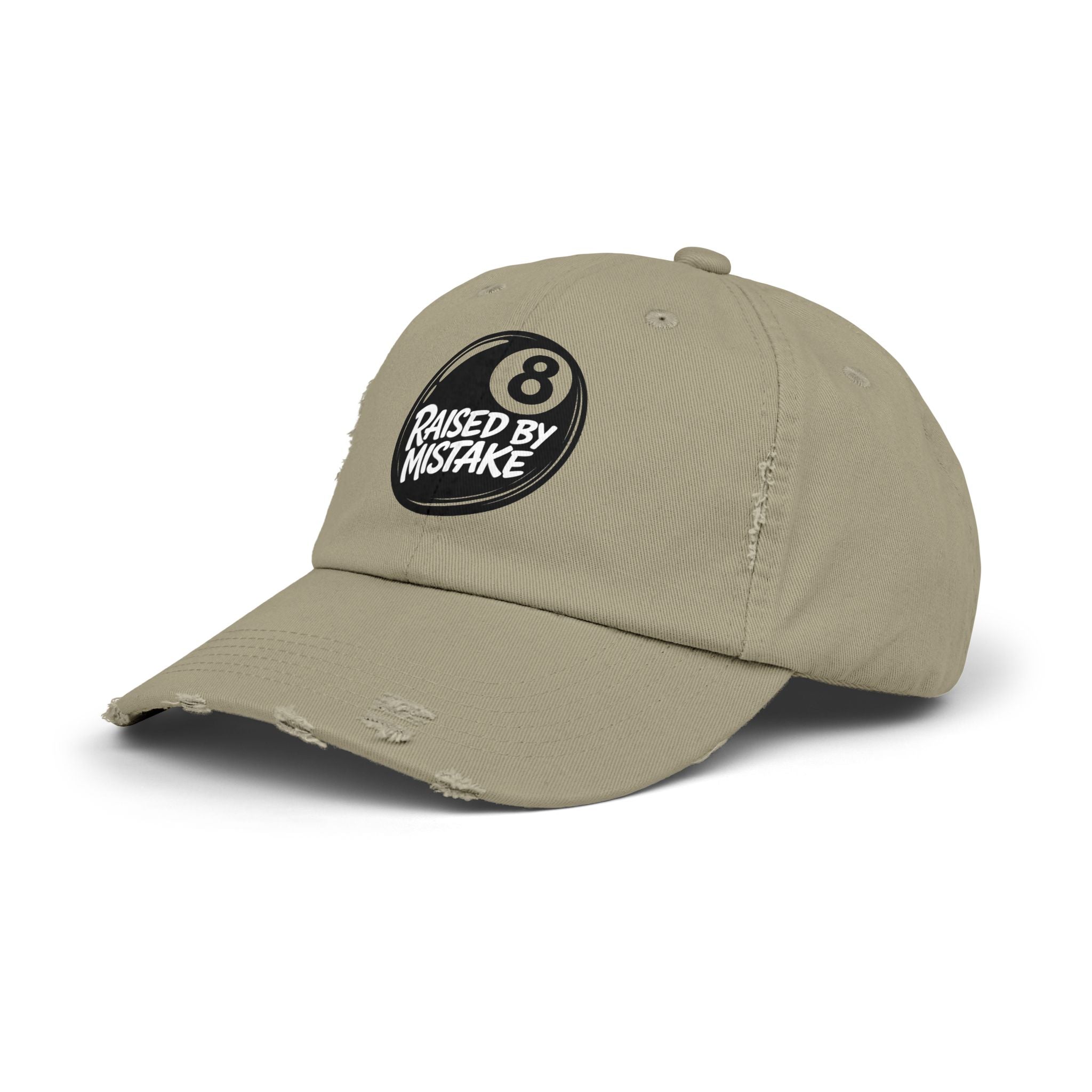 8 Ball "Raised By Mistake" Distressed Baseball Cap