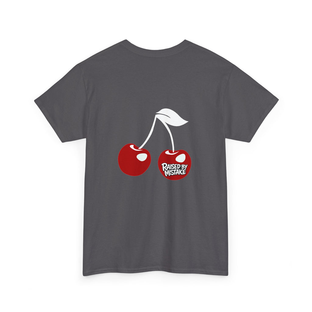 Raised By Mistake Cherry Tee — Graphic Black Cotton T-Shirt