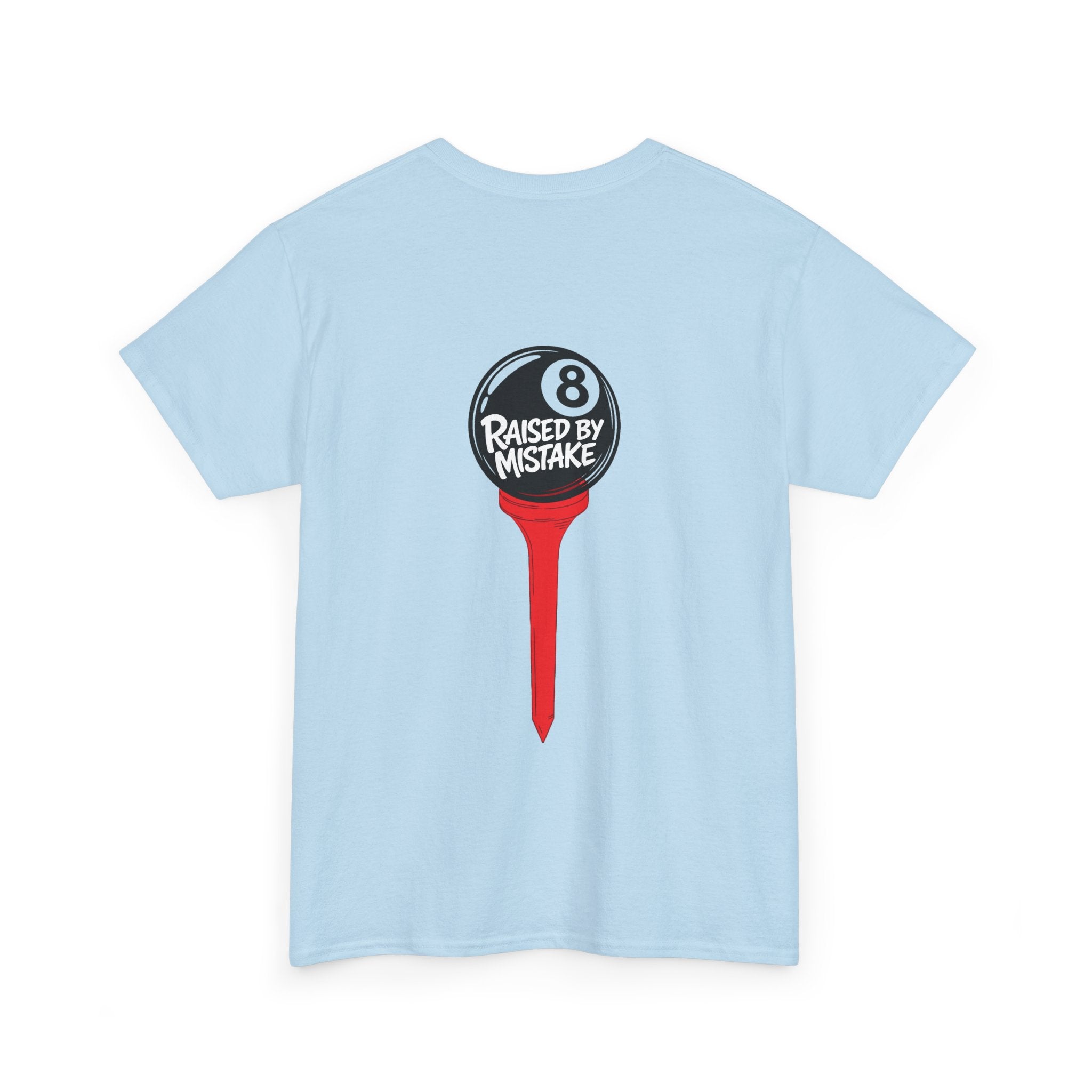 Walking Red Flag Golf Tee — "Raised By Mistake" 8-Ball Graphic Shirt