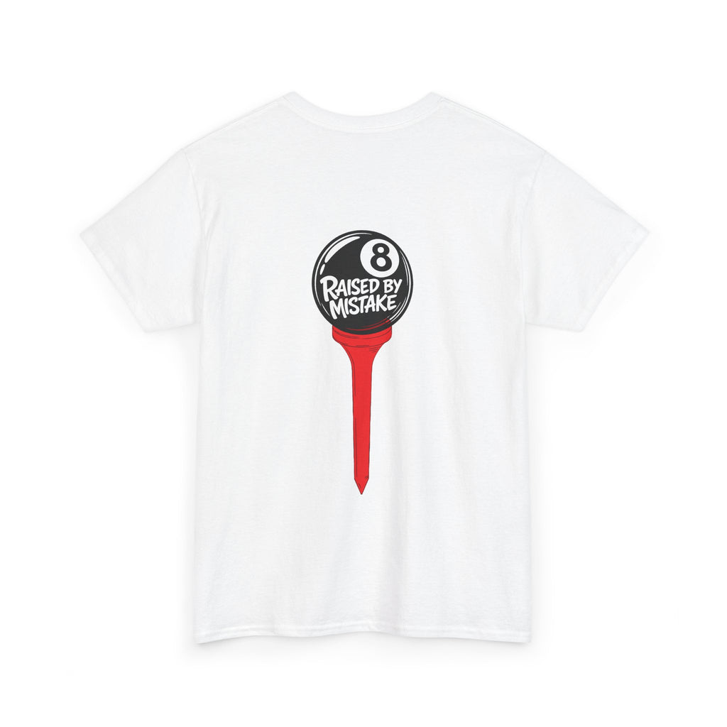 Walking Red Flag Golf Tee — "Raised By Mistake" 8-Ball Graphic Shirt